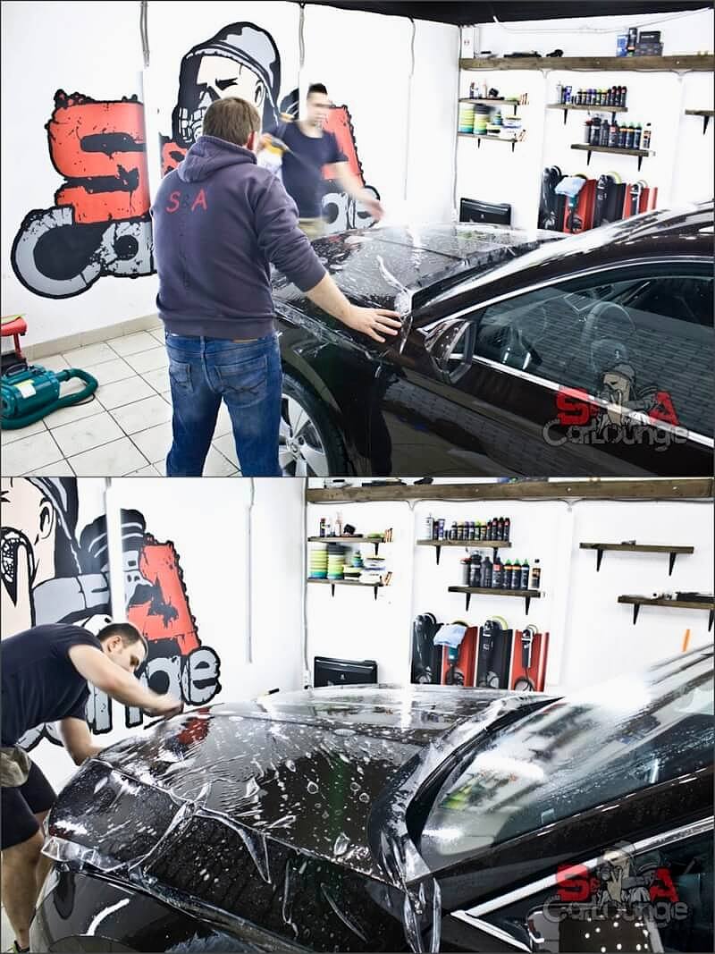 нанесение пленки на крышку капота 